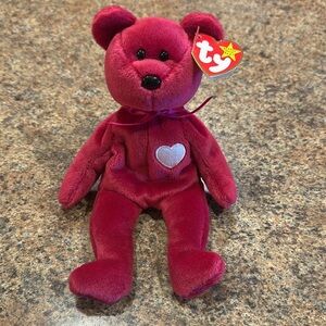 Ty Beanie Baby Valentina Bear Red With White Heart